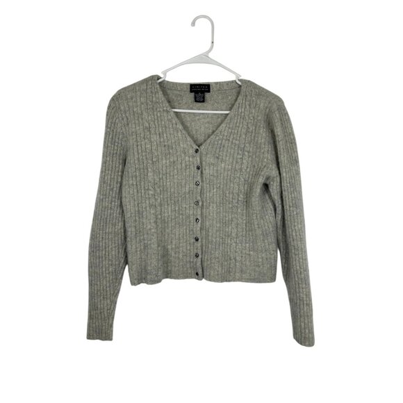 Limited Womens  Cardigan Sweater V-neck  Size M Lambswool & Angora Blend Gray - Picture 1 of 10